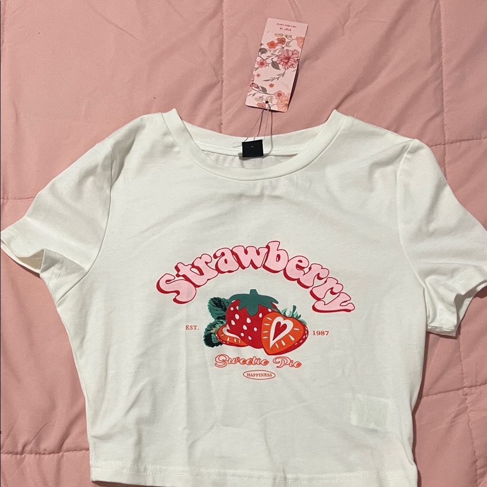 White Cropped Strawberry Shirt